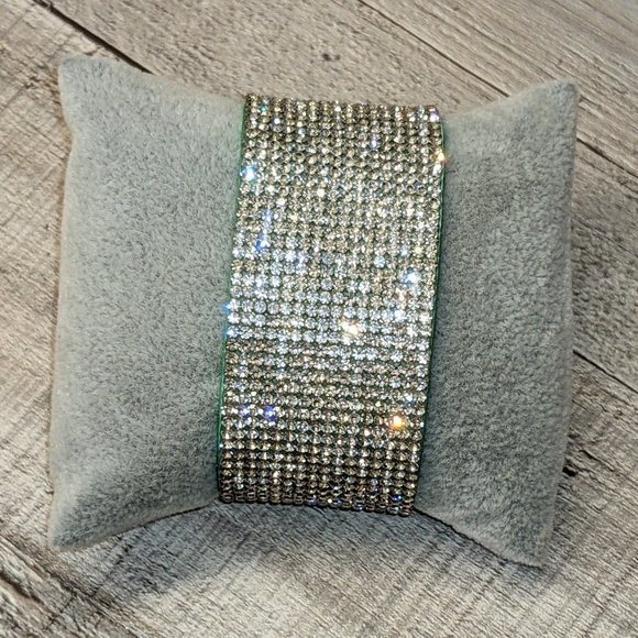 A17 Silver Rhinestone Wrap Cuff Bracelet Soft Adjustable Metallic Crystals A17 - Picture 10 of 12